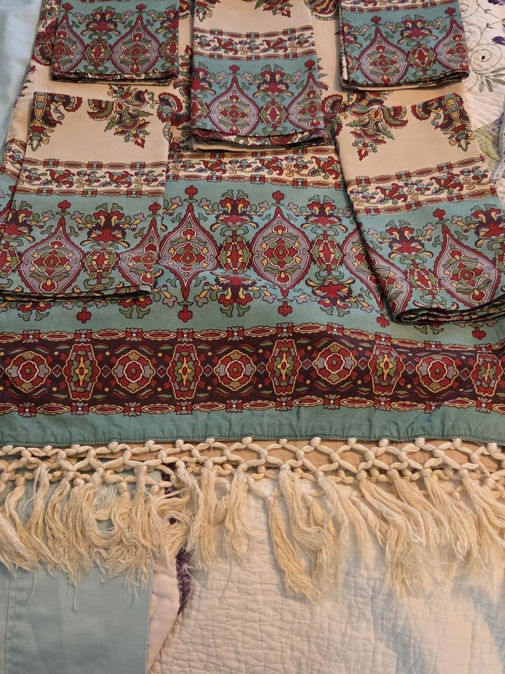 Pottery Barn Paisley Medallion Sheet Set - Teal, Coral & Cream